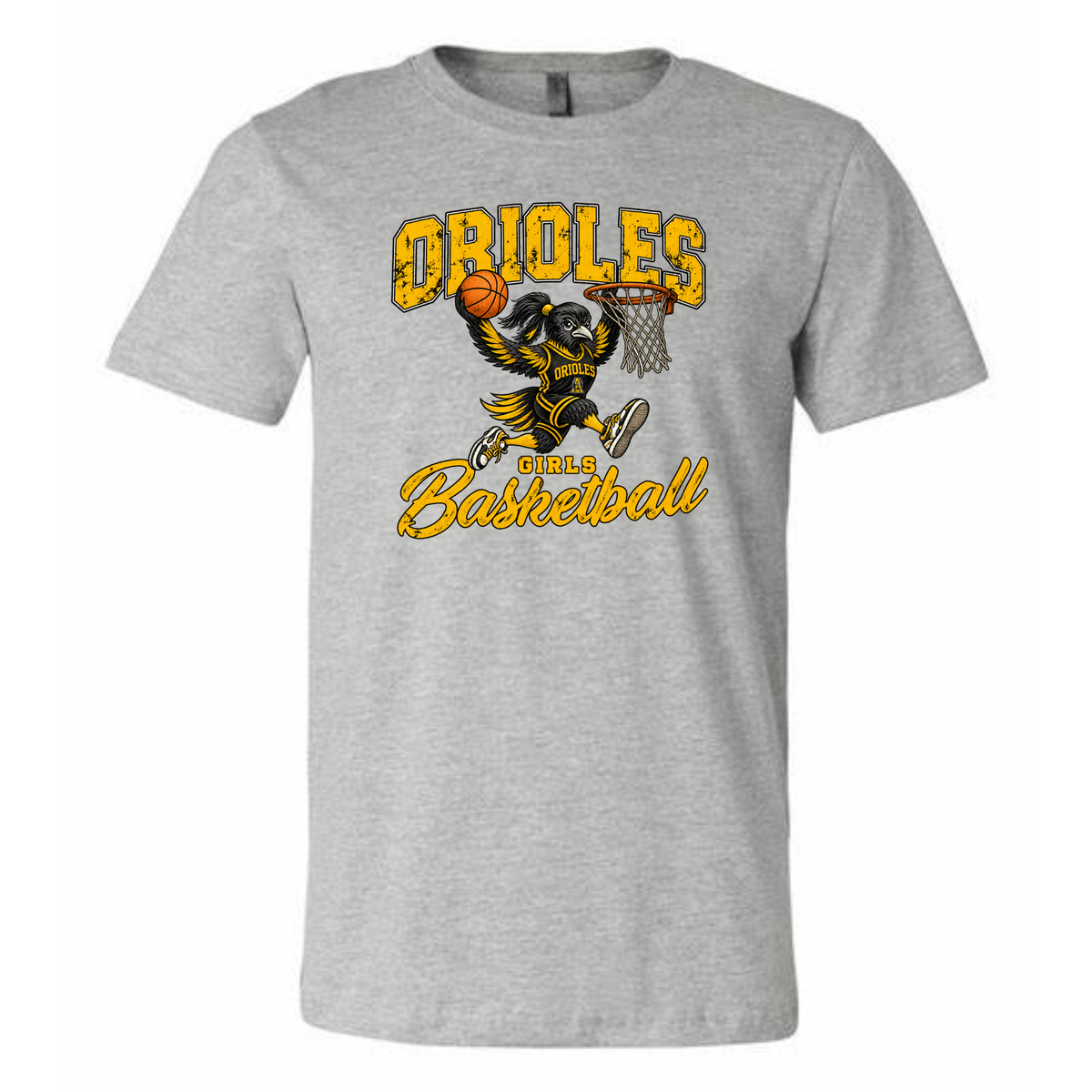 Oriole Girls Basketball Grunge Bird Adult Tee