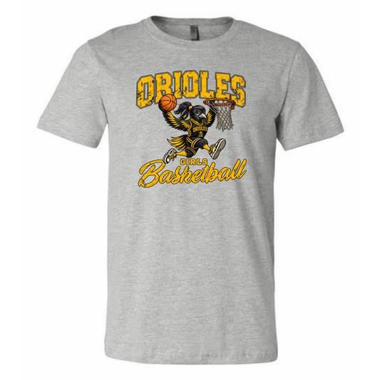 Oriole Girls Basketball Grunge Bird Adult Tee