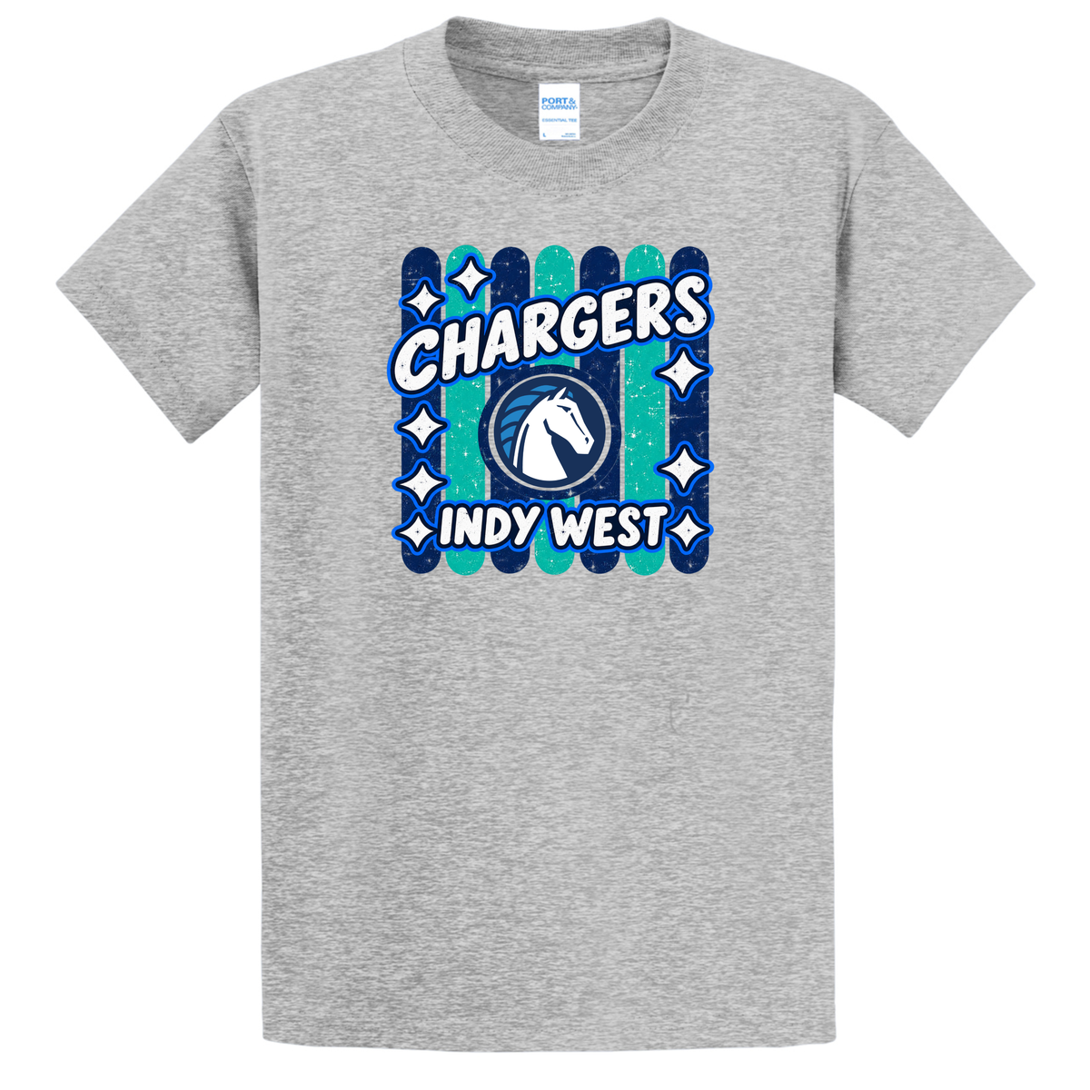 Chargers Striped Adult Tee (Gray)