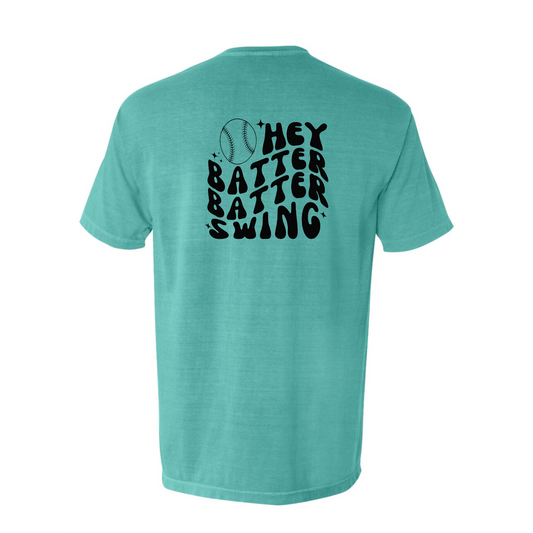 Hey Batter Pocket Tee (black ink)